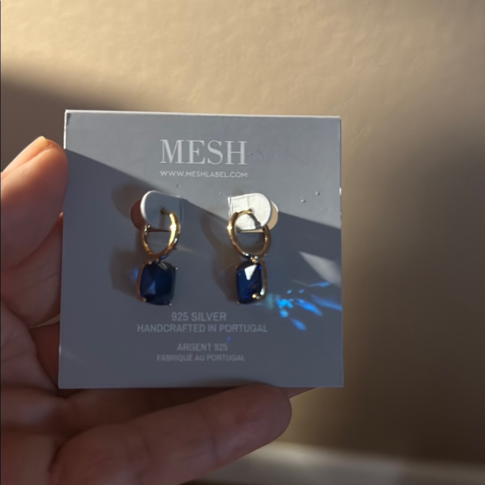 Gold and Blue Geometric Stud Earrings with Spherical Top